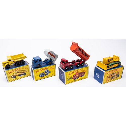 313 - 4x Matchbox Series. 6b; Euclid Quarry Truck in yellow with black plastic wheels. 15c; Tippax Refuse ... 