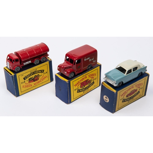 324 - 3 Matchbox Series. No.11 ERF Road Tanker. Red body, silver trim, large ESSO decal to rear of tank, m... 