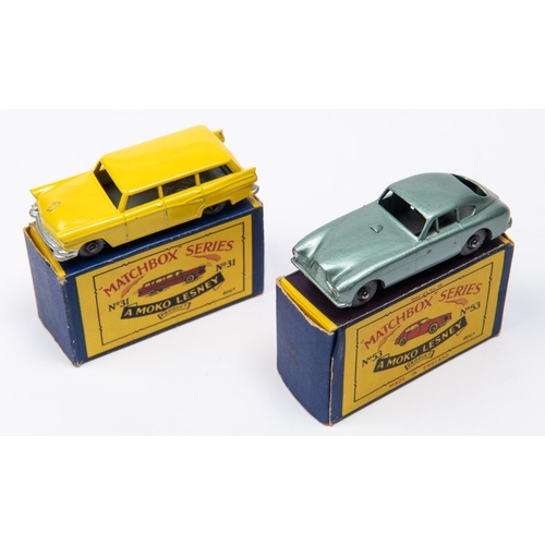 328 - 2 Matchbox Series. No.31 Ford Station Wagon. In yellow with black base and metal wheels. Plus, a No.... 