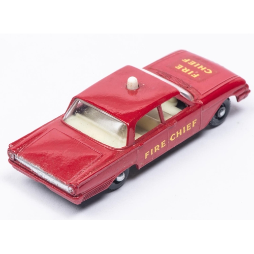 336 - Matchbox Series 59b; Ford Fairlane Fire Chief's Car in red with black plastic wheels. Boxed, minor w... 