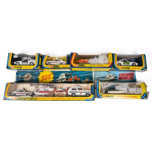 363 - 6x Corgi Emergency vehicles. Emergency Services Gift Set 18 comprising; Police Cortina, Hughes 369 H... 