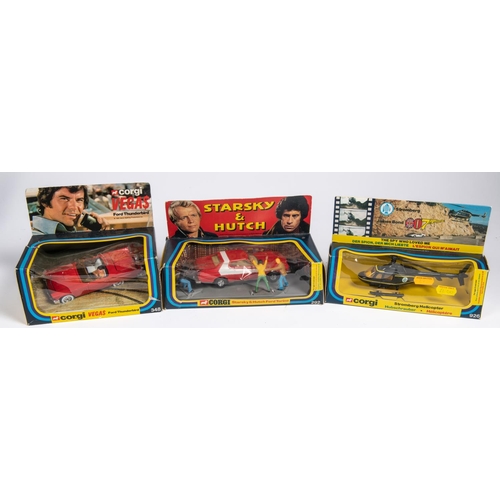 374 - 3x Corgi Film & TV related vehicles. Starsky & Hutch Ford Torino (292) in red and white with 3x figu... 