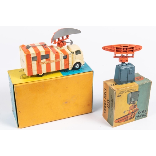 377 - 2x Corgi Toys. A Decca Mobile Airfield Radar (1106) in cream with 5x orange bands. Together with a D... 