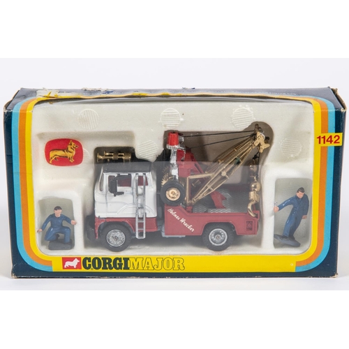 380 - A Corgi Major Holmes Wrecker truck (1142). With red and white body, gold booms and 2x figures. Boxed... 