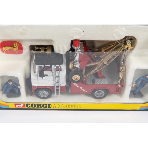 380 - A Corgi Major Holmes Wrecker truck (1142). With red and white body, gold booms and 2x figures. Boxed... 