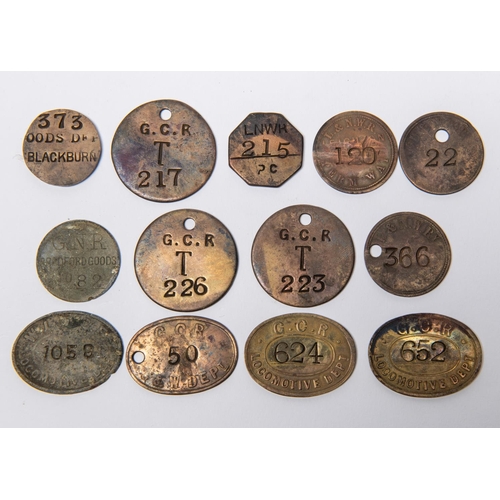 7 - 13x Railway brass pay checks/tokens. All pre-grouping era. Including; Great Central Railway, London ... 