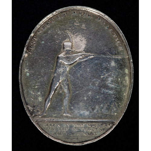 82 - Dunfirmline Volunteers: an oval struck medal, 52x42mm, obverse a standing rifleman, legend 