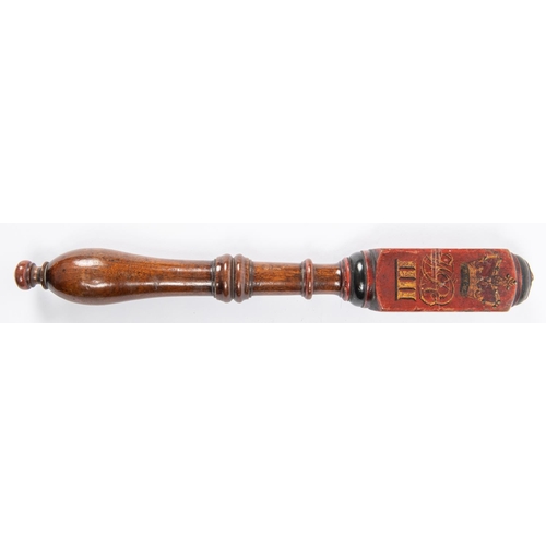 16 - A good William IV period decorated turned wood tipstaff, painted with crown above IIII, 