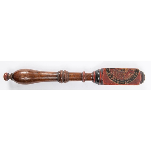 16 - A good William IV period decorated turned wood tipstaff, painted with crown above IIII, 