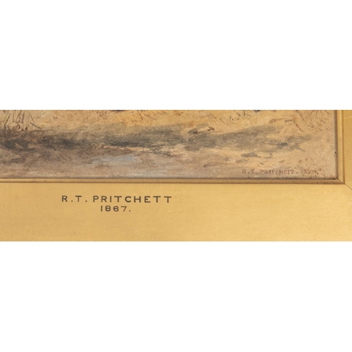 215 - A Victorian watercolour by R.T. Pritchett F.S.A. of a Civil War scene, showing King Charles 1st's Tr... 