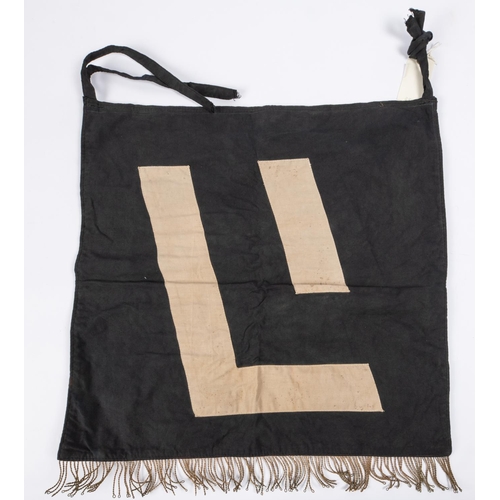 232 - A Third Reich double sided Latvian trumpet banner, with applied white on black SS runes on one side,... 