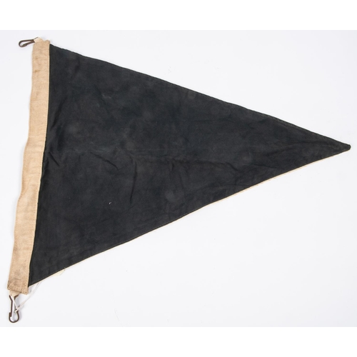 237 - A Third Reich single sided SS triangular car pennant, with applied black SS runes on red and white h... 