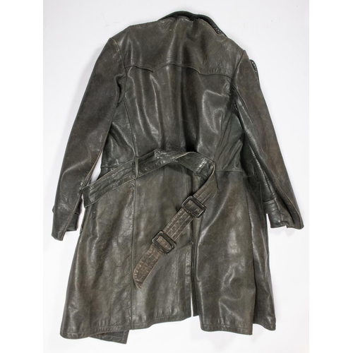 242 - A green leather German officer's type coat, label marked 