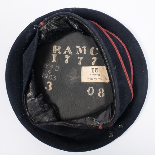 306 - A scarce R.A.M.C. OR's 1902 pattern Broderick cap, maroon piping, marked in lining 