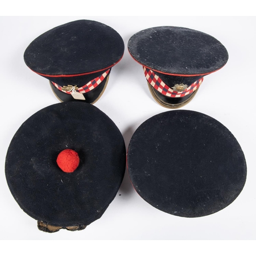 307 - A Royal Scots officers' Kilmarnock bonnet, hackle missing; a Scots Guards OR's peaked cap and a Scot... 