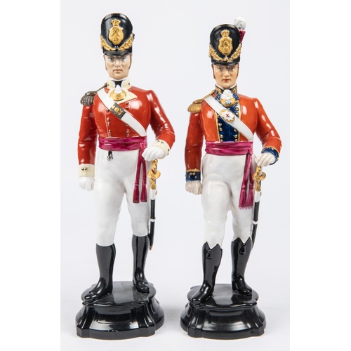 31 - 2 Royal Worcester bone china figurines of Georgian infantry officers: the Coldstream Guards and 29th... 