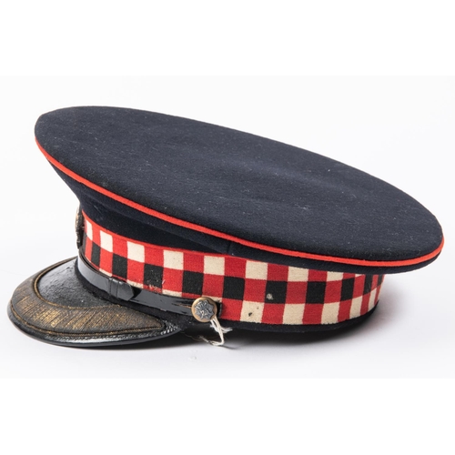 312 - A good Scottish officers' blue SD cap with diced band, Royal Scots type badge, chin strap buttons wi... 