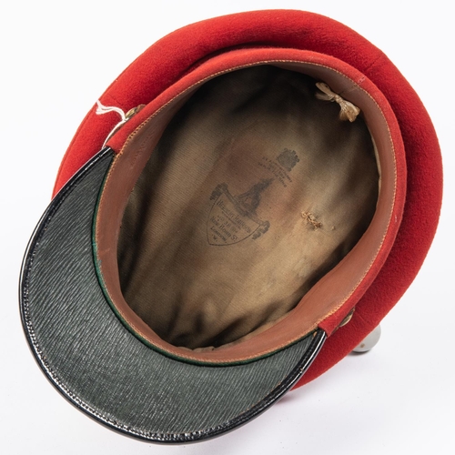 313 - A scarce Worcestershire Yeomanry officers' dress cap, red body with bullion embroidered badge, paten... 