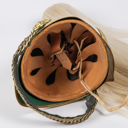 318 - A post 1953 Life Guard troopers' helmet, WM skull, brass mounts, leather lining, with its original w... 