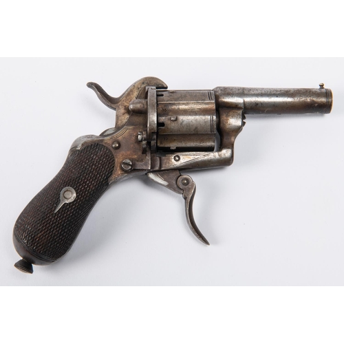 411 - An English 6 shot 7mm double action pinfire revolver, 5½