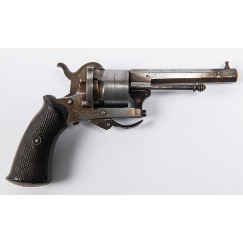 413 - A Belgian 6 shot 7mm double action pinfire revolver, 7