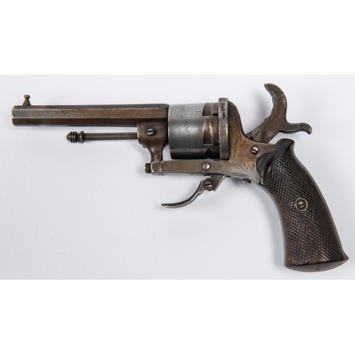 413 - A Belgian 6 shot 7mm double action pinfire revolver, 7