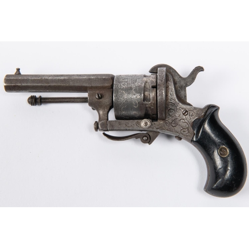 414 - A Belgian 6 shot 7mm double action pinfire revolver, 6½