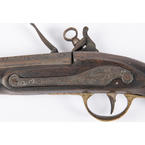 418 - An early copy of a flintlock holster pistol, lock marked Brander and Potts, brass mounts, possibly m... 