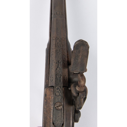 418 - An early copy of a flintlock holster pistol, lock marked Brander and Potts, brass mounts, possibly m... 