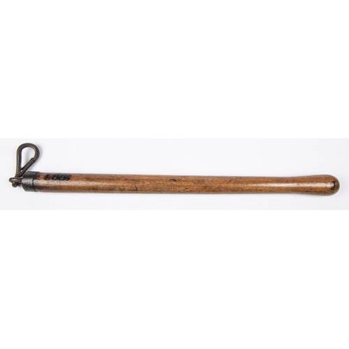 4 - An old wooden bull leading pole, with iron loop and spring catch, the oak haft branded 