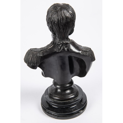 44 - A heavy bronze bust of Nelson, mounted on a black marble base, height 14