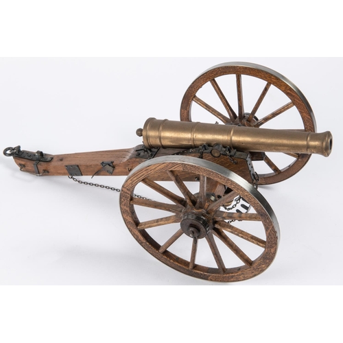 59 - A well made model of a Waterloo period field gun, turned brass barrel 9½