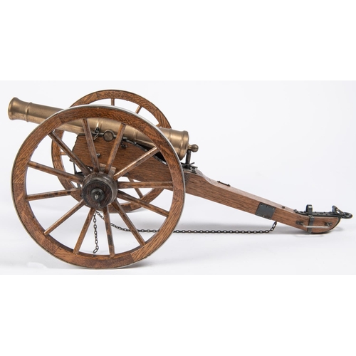 59 - A well made model of a Waterloo period field gun, turned brass barrel 9½