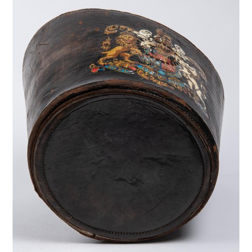 11 - An oval leather handle-less bucket, with transfer printed King's crown Royal Arms. GC (some wear)  £... 