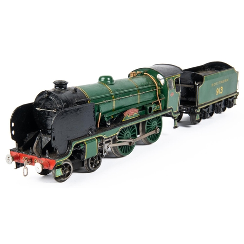 169 - An O gauge clockwork Southern Railway Schools Class 4-4-0 tender locomotive, Christ's Hospital 913, ... 