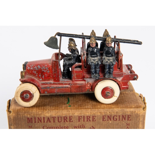 231 - A Johillco Miniature Fire Engine. A red painted fire engine with bell, ladder and complete with 6 fi... 