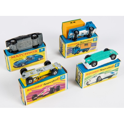 266 - 4 Matchbox Superfast. No.60 Office Site Truck. In blue with 2 rivet plated base, with deep yellow/gr... 