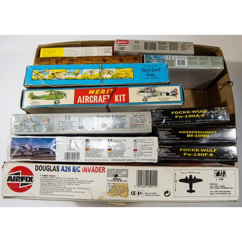 282 - 12 1:72, 1:144, 1:25 unmade plastic aircraft kits. 2x Airfix- Supermarine Spitfire Mk1 and a DH Mosq... 