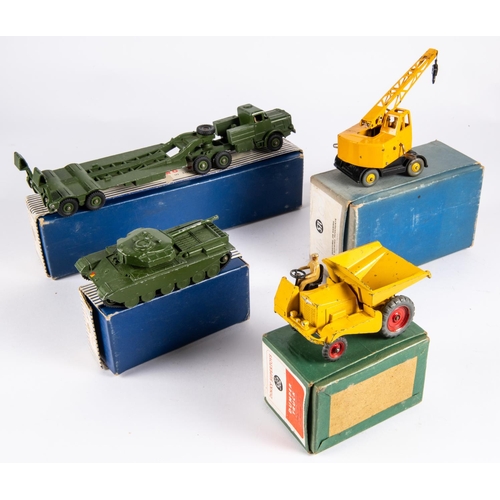 313 - 4 Dinky Toys. Tank Transpporter (660). Centurion Tank (651). Dumper Truck (562). All boxed, minor/so... 