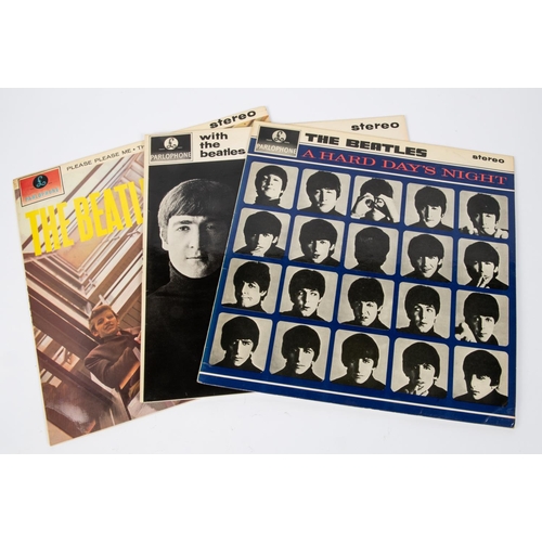 49 - 3x The Beatles LP record albums. With the Beatles, PCS3045 YEX110-2. Please Please Me, PCS 3042 YEX9... 