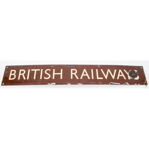 77 - An enamel 'British Railways' sign. A BR Western Region example. Cream lettering on a chocolate brown... 