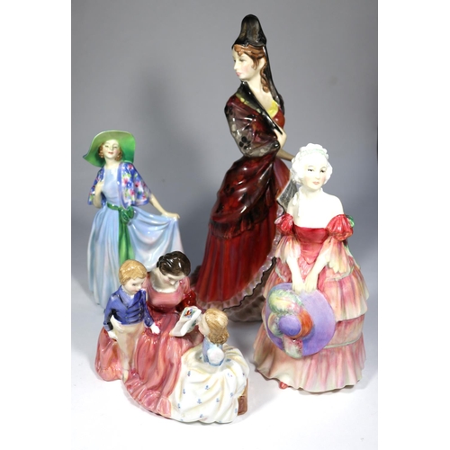 12 - 4x Royal Doulton figurines. Mantilla (HN2712). The Bedtime Story (HN2059). Veronica (HN1517). Nadine... 