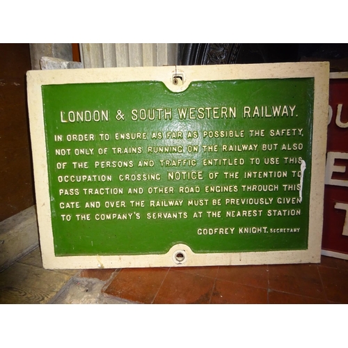 80 - A cast iron London & South Western Railway sign. Relating to 'Traction and other Road Engines' passi... 
