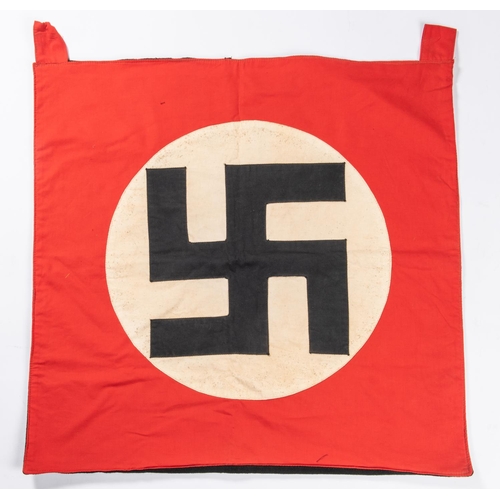 102 - A Third Reich single sided NSDAP party banner, the applied device having horizontal swastika, with t... 