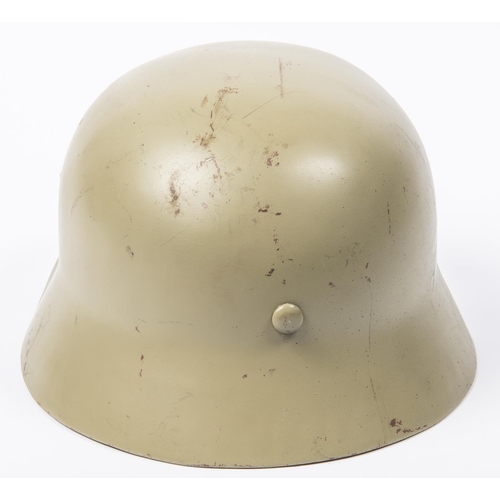 120 - A Third Reich M36 steel helmet, no decals, light grey/green finish, lining possibly post war. VGC £5... 