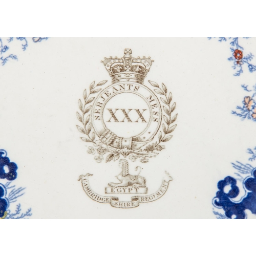 15 - A scarce Victorian pottery dinner plate bearing the crest of the 30th Regiment Sergeants' Mess and C... 