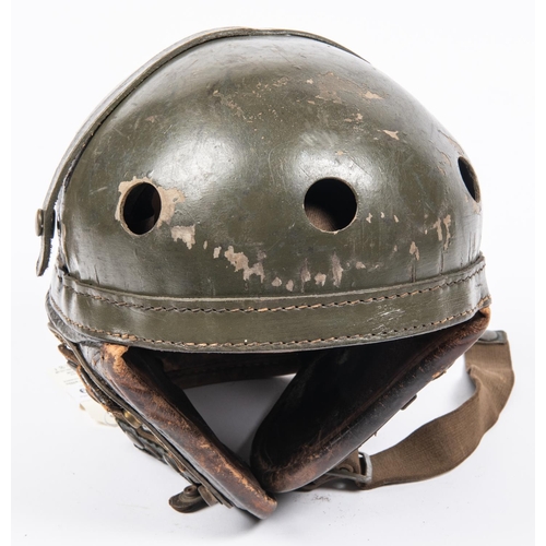 169 - A post WWII US Army tank crew helmet, original olive drab paint, GC (sponge ear piece liners missing... 