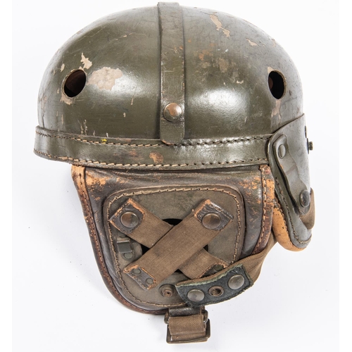 169 - A post WWII US Army tank crew helmet, original olive drab paint, GC (sponge ear piece liners missing... 