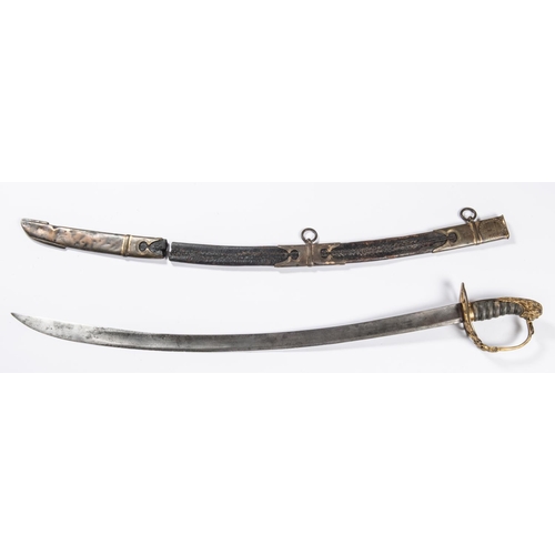 179 - An 1803 pattern infantry officer’s sword, SE curved blade 29”, small section at top engraved, gilt h... 