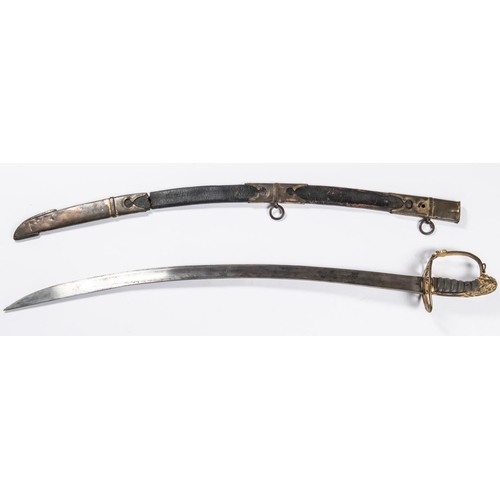 179 - An 1803 pattern infantry officer’s sword, SE curved blade 29”, small section at top engraved, gilt h... 